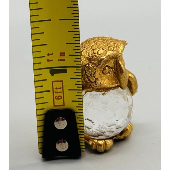 Miniature Crystal Gold Toned Owl Figurine Fireball 1.25 inch - Picture 6 of 6